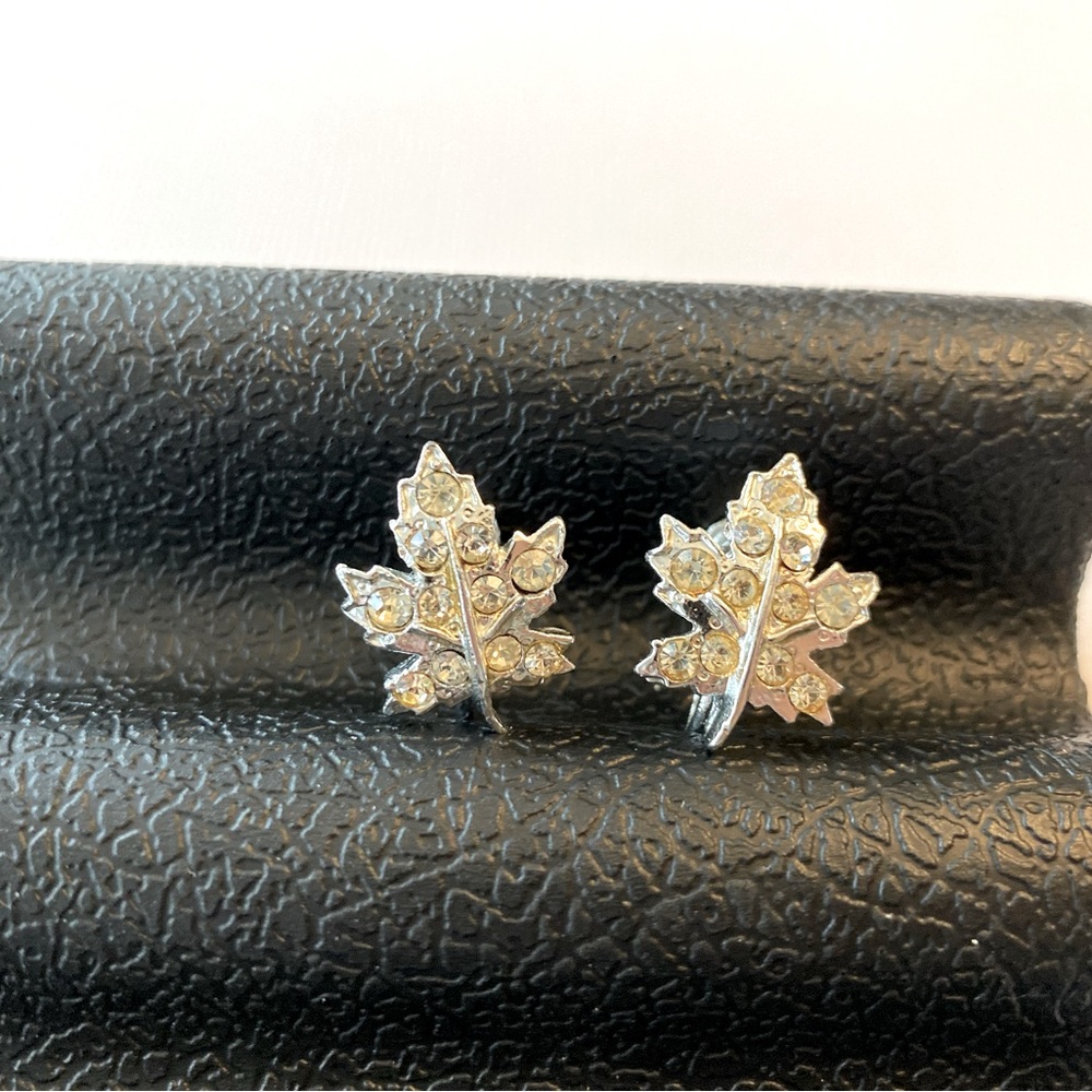 Vintage Maple Leaf Rhinestone Earrings